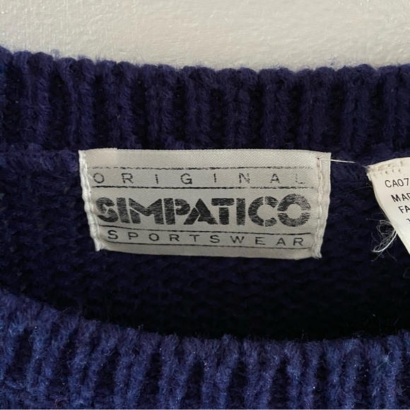 Vintage Simpatico Blue Knit Sweater - Size Small - Picture 5 of 5